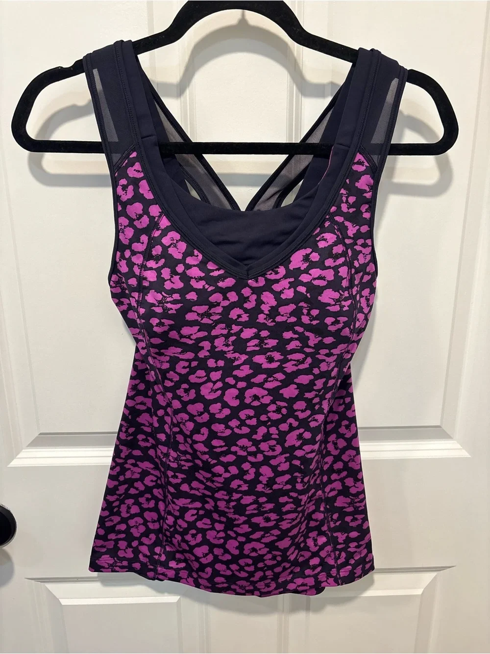 Lululemon Built-In Bra Tank Top Pink Leopard Print Athletic Yoga Top Size 6
